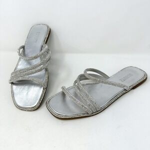 Schutz Crystal Embellished Strappy Flat‎ Silver 10.5B